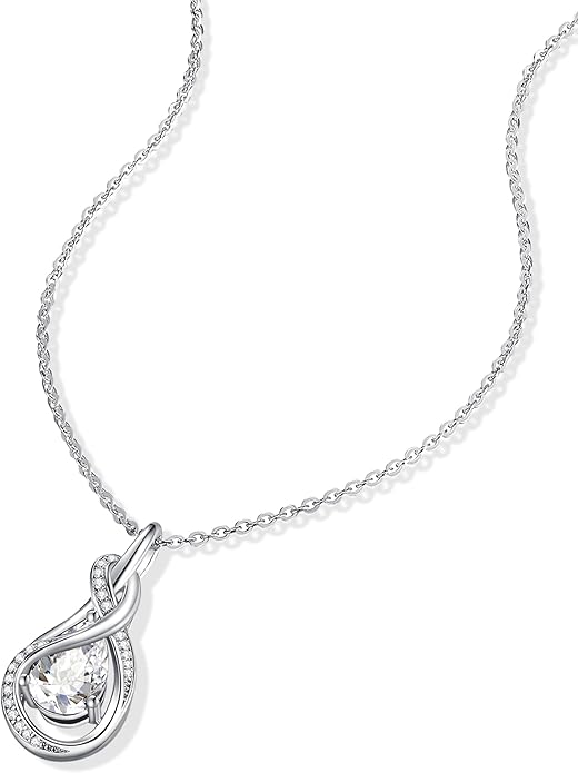 FANCIME TimelessTie Birthstone Necklace for Women White Gold Plated Sterling Silver Ribbon Design Jewelry Knot Pendant Fine Jewelry Gemstone Birthday Graduation Anniversary Valentines Day Gifts for Women Wife Mother Her