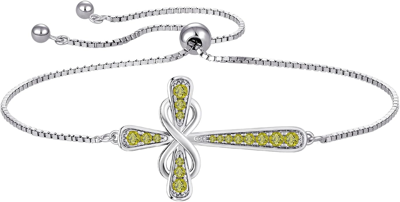 YL Cross Bracelet 925 Sterling Silver Infinity Sideways Link Bracelet Birthstone Jewelry for Women