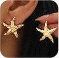 Gold Starfish Earrings for Women Trendy Dainty Starfish Statement Stud Earrings Hypoallergenic Summer Beach Ocean Coastal Jewelry