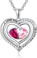 Valentine's Day Gifts for Wife 925 Sterling Silver Double Birthstone Pendant Necklaces I Love You for Always and Forever Necklace Anniversary Birthday Gifts for Wife Girlfriend Mom Her