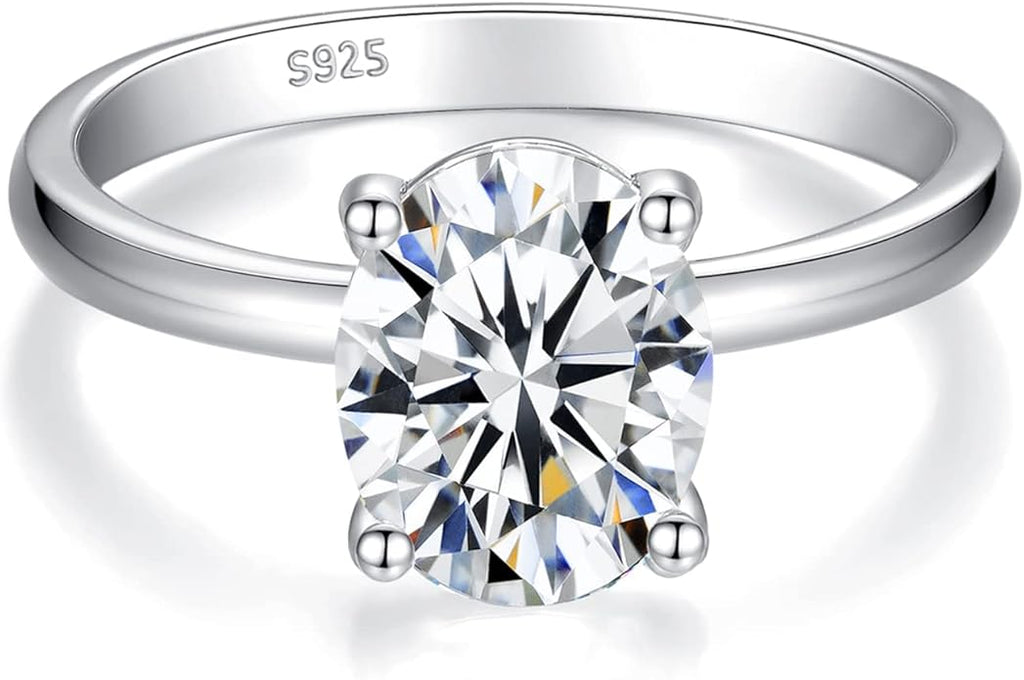 IMOLOVE Solitaire Moissanite Engagement Ring, 1CT D Color VVS1 Clarity, 925 Sterling Silver with 18K White Gold Plated, Ideal Gift for Women