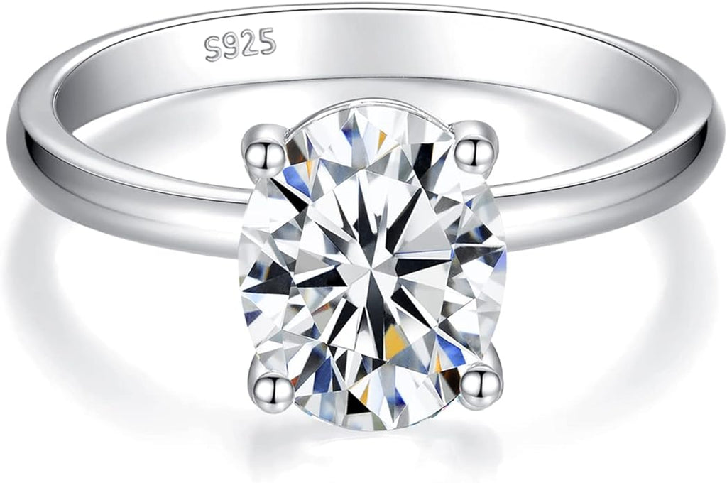 IMOLOVE Solitaire Moissanite Engagement Ring, 1CT D Color VVS1 Clarity, 925 Sterling Silver with 18K White Gold Plated, Ideal Gift for Women