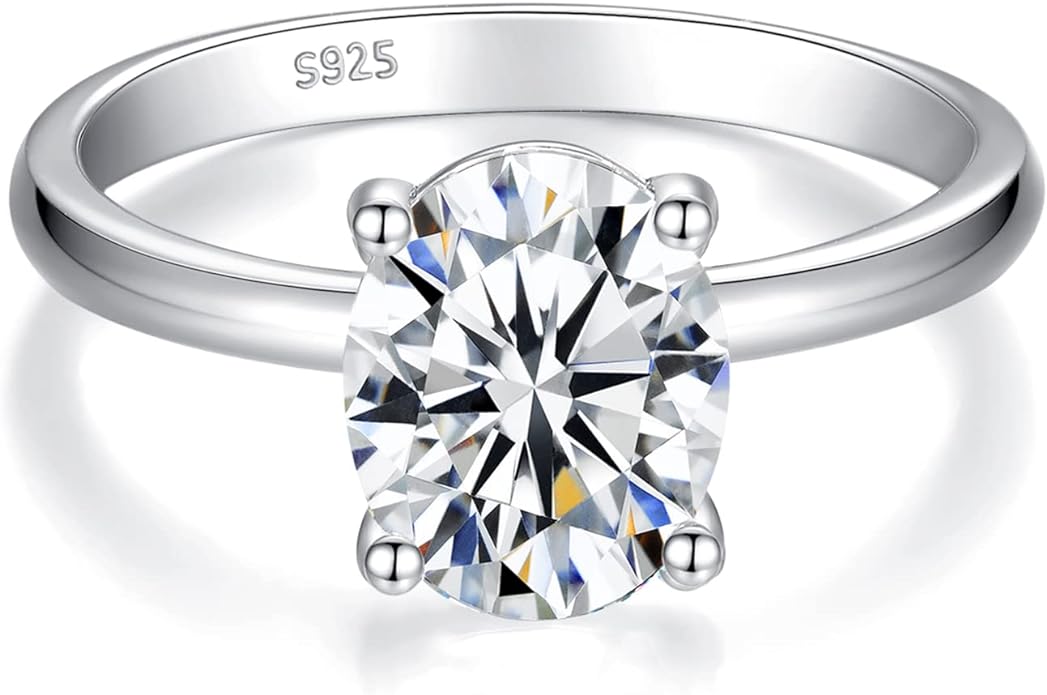 IMOLOVE Solitaire Moissanite Engagement Ring, 1CT D Color VVS1 Clarity, 925 Sterling Silver with 18K White Gold Plated, Ideal Gift for Women