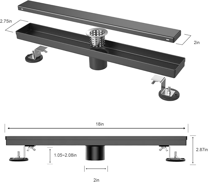 18 Inch Linear Shower Drain Tile Insert Matte Black, Stainless Steel Rectangle - Image 5