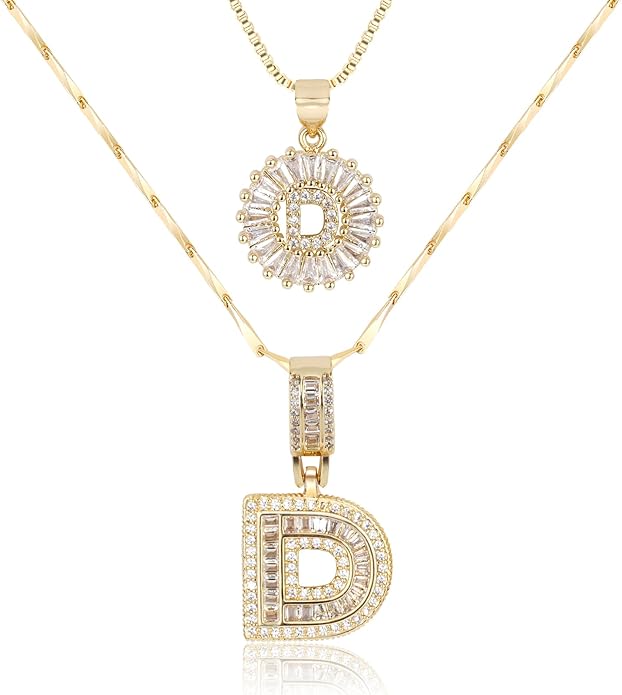 Letter Necklace 14k Gold Plated Bling Dainty Necklaces Trendy Chunky Custom Name Necklace Personalized Round Circle Pendant Zirconia Letters Name Crystal Jewelry Gifts for Women