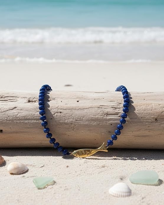 Gold Fish Charm Boho Necklace for Women Adjustable Summer Beach Jewelry, 2 Styles Available
