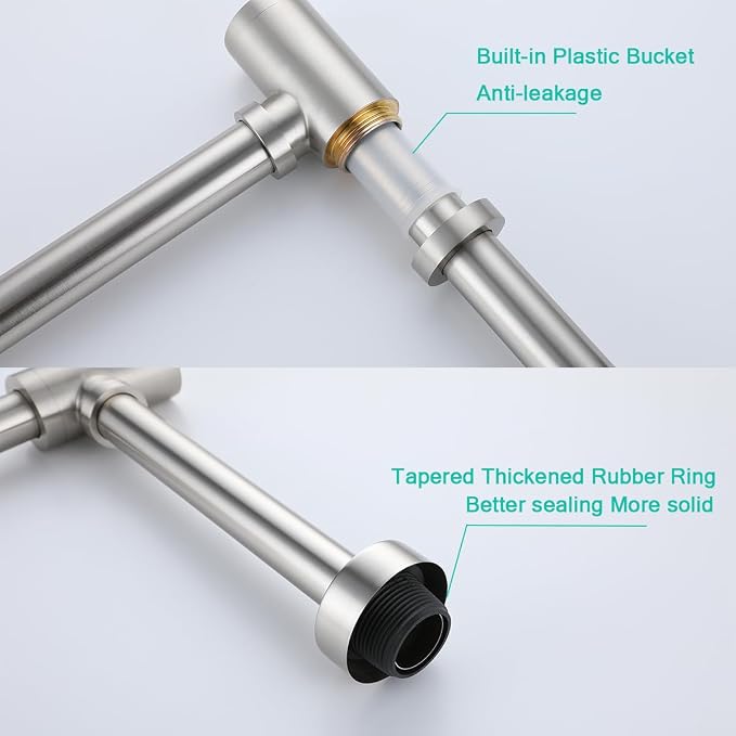 Brass Round Bottle P-Trap with Pop Up Drain Stopper with Overflow, 1 1/4 - Image 7