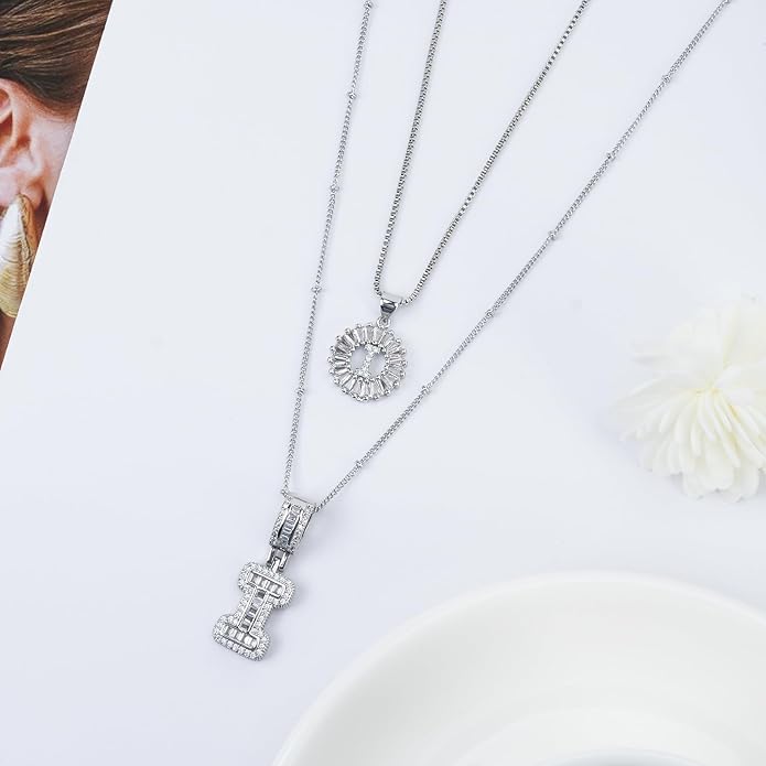 14K Gold Plated Alphabet Necklace Cubic Zirconia Letter Pendant, Personalized Name Jewelry Gift for Women, Customizable A-Z, Birthday/Mothers Day Gifts for Womens