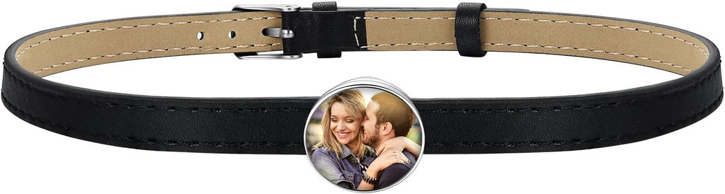 Custom4U Personalized Black Leather Choker Necklace with Picture/Name/Initials/Letters Charm,Custom Made Adjustable Choker Collar Gothic Punk Necklaces Jewelry Gifts for Women