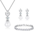 Wedding Jewelry for Bride Bridesmaid, Pearl Dangle Earrings and Pendant Necklace Set Bridal Jewelry for Promise Wedding Party