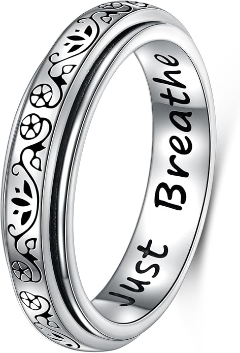 Ladytree Anxiety Relieve Rings 925 Sterling Silver Spinner Fidget Ring Worry Stress Relieving Boredom ADHD Autism Ring Platinum Plated Jewelry Birthday Gifts for Women Men