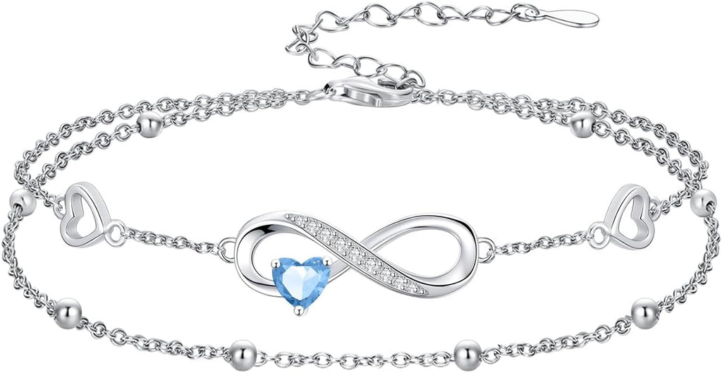 Dorunmo Infinity Heart Anklet Bracelet for Women 925 Sterling Silver Adjustable Infinity Birthstone Bracelet Friendship Jewelry Gifts for Women Birthday Christmas