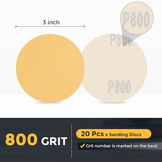 HARFINGTON 20 Pcs 3 Inch Sanding Discs 800 Grit Yellow Aluminum Oxide | Hook - Image 2
