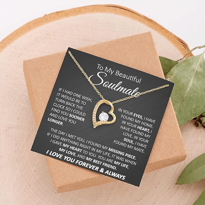 To My Beautiful Soulmate Necklace For Women, Necklace For Wife From Husband, Girlfriend Necklace From Boyfriend, Wife Birthday Gifts From Husband, Gifts Boxes For Women, Soulmate Necklace For Her