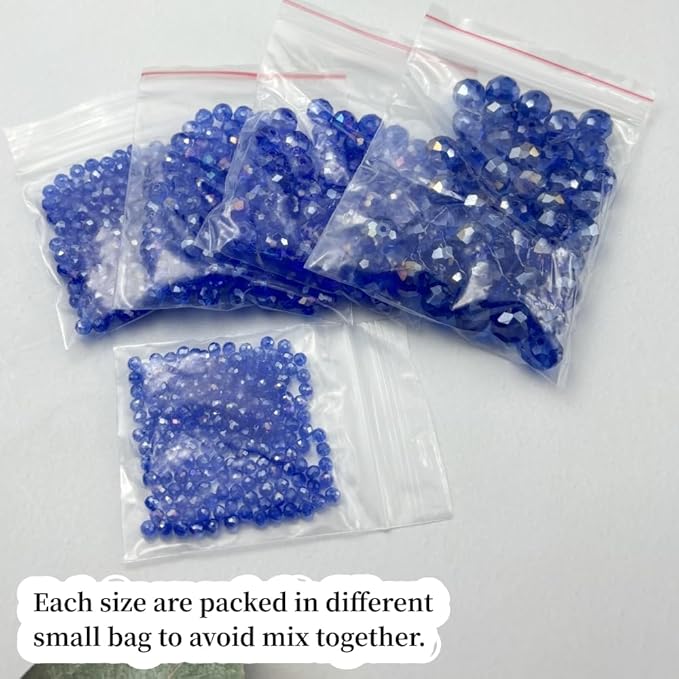 600pcs Crystal Glass Beads 3mm 4mm 6mm 8mm 10mm Rondelle Faceted Crystal Beads Spacer Beads for Necklace Bracelet Earrings DIY Jewelry Crafts Making Supplies(Blue AB)