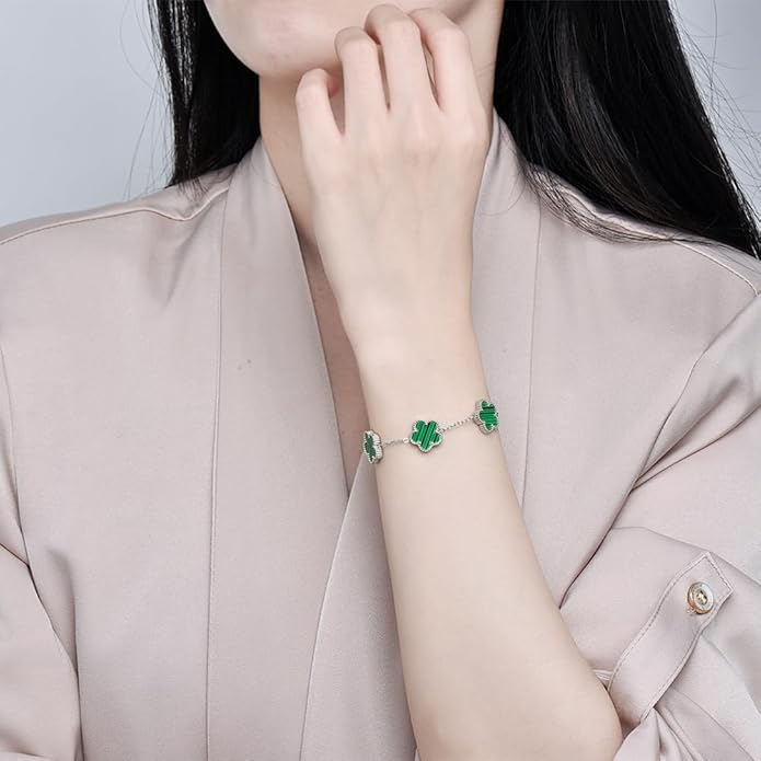 18K Gold-Plated Four Leaf Clover Bracelet for Women,Adjustable lucky Bracelet Set Jewelry Gift-Hypoallergenic Charm for Birthdays, Wellness & Daily Wear