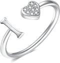 Valentines Day Gift Initial Rings for Teen Girls - S925 Heart Sterling Silver Rings for Teen Girls | 14K Gold/Rose Gold/Sterling Silver Plated Ring for Girls Kids Women Ring for Teenager Girls Gifts Adjustable, No Tarnish, Hypoallergenic