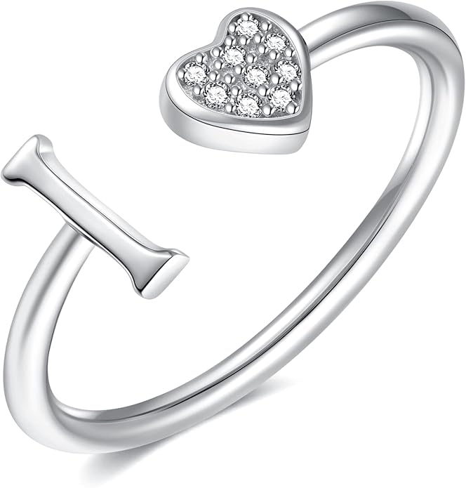 Valentines Day Gift Initial Rings for Teen Girls - S925 Heart Sterling Silver Rings for Teen Girls | 14K Gold/Rose Gold/Sterling Silver Plated Ring for Girls Kids Women Ring for Teenager Girls Gifts Adjustable, No Tarnish, Hypoallergenic