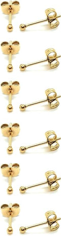 14K Gold Filled Polished Small CZ Pearl Ball Stud Earrings Set for Women Men 20G Surgical Steel Hypoallergenic Piercing Studs for Sensitive Ear, Pack of 6 Pairs