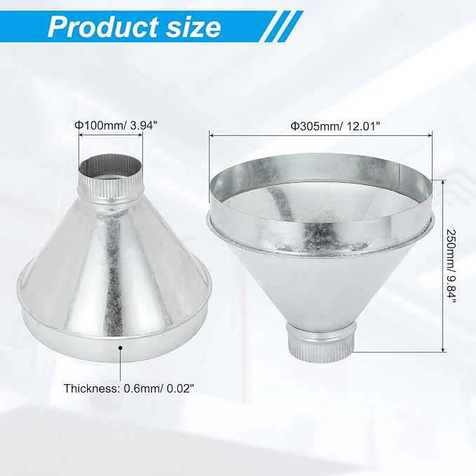 PATIKIL 12 Inch to 4 Inch Duct Reducer, Galvanized Steel Round Air Duct Reducer - Image 2