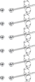 14K Gold Filled Polished Small CZ Pearl Ball Stud Earrings Set for Women Men 20G Surgical Steel Hypoallergenic Piercing Studs for Sensitive Ear, Pack of 6 Pairs
