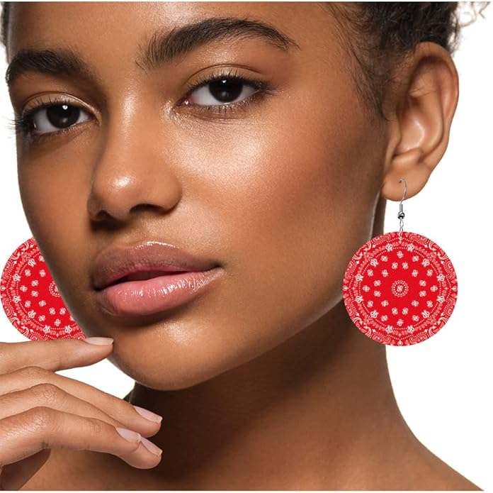 Swono Dinosaurs Round Faux Leather Earrings for Women Adorable Funny Cartoon Dragon Animal Tree Funny Lightweight Double-Side Printed Drop Dangle Earring for Birthday Party Gift