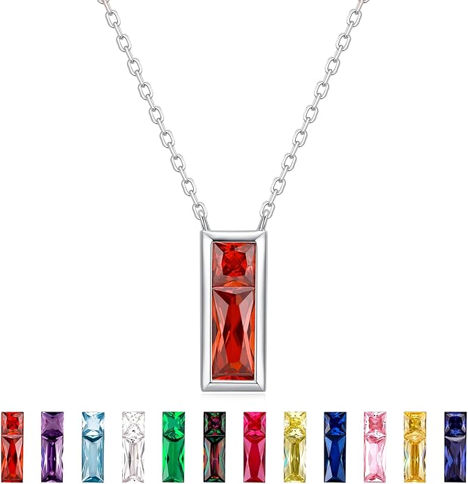 SUNFEEL Birthstone Necklace for Women, S925 Sterling Silver Necklaces with Square Cubic Zirconia Gemstone Necklace Women's Jewelry Anniversary Birthday Gifts for Women Mom Wife Her