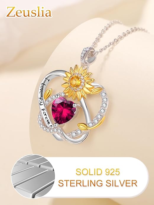 Valentine's Day Gifts for Wife 925 Sterling Silver Double Birthstone Pendant Necklaces I Love You for Always and Forever Necklace Anniversary Birthday Gifts for Wife Girlfriend Mom Her