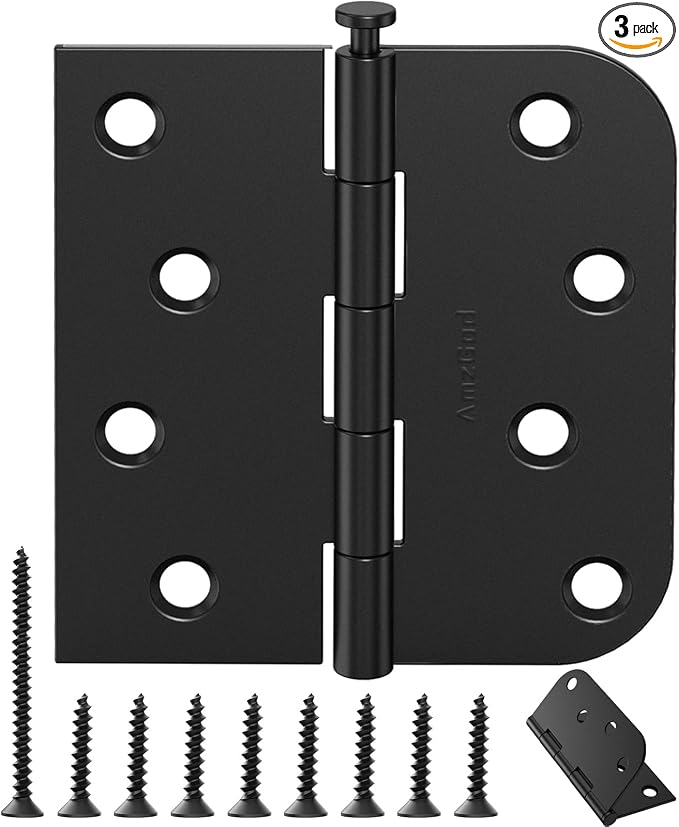 3 Pack Matte Black Door Hinges 4 Inch, Heavy Duty Exterior Hinges by AmzGod