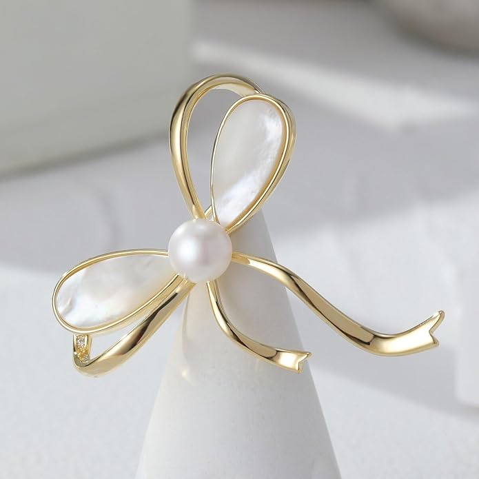 Bow Knot Pin Rhinestone Crystal Pearl Brooch 18k Gold Plated Lapel Pin Birthday Jewelry Gift for Women Men