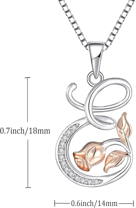 STARCHENIE Initial Necklace for Women Sterling Silver Letters 26 Alphabet Pendant Rose Flower Jewelry Gifts for Family Sisters Friend