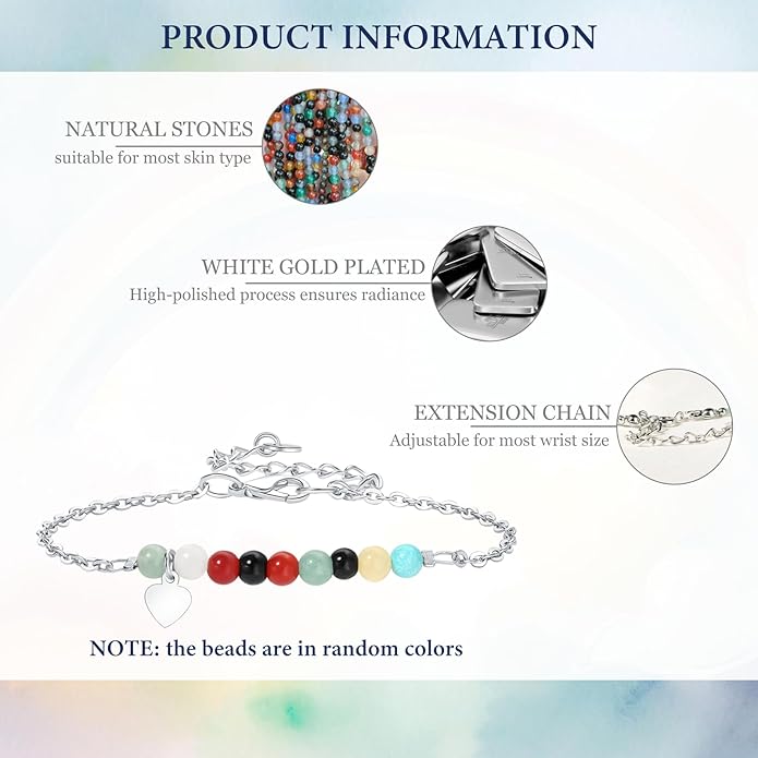 Birthday Gift for 9-16 Year Old, Small Natural Stone Beaded Bracelet Adjustable Heart Charm Bracelet for Daughter Granddaughter Sister Niece Friend on Birthday Graduation with Message Card Gift Box