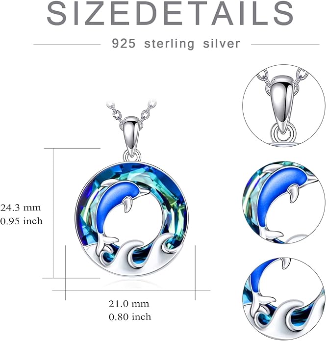 TOUPOP Sea Turtle/Mermaid/Dolphin/Shell/Starfish/Conch/Seahorse Necklace for Women Sterling Silver Ocean Pendant Necklace with Crystal Ocean Beach Charm Jewelry Birthday Christmas Gifts