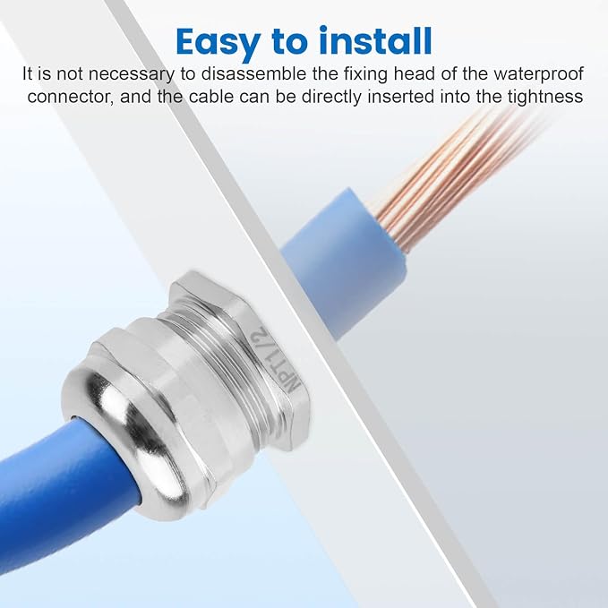 4 Pcs 1/2" NPT Nickel-Plated Copper Cable Gland | IP68 Waterproof, Metal Strain - Image 6