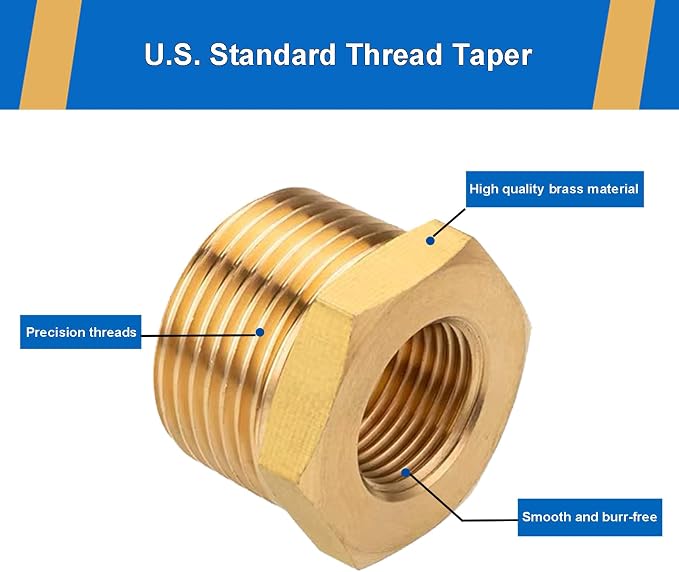 4PCS 3/4" NPT Male to 3/8" NPT Female Brass Reducer Hex Bushing, Solid Brass - Image 2