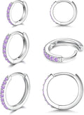 925 Sterling Silver Small Hoop Earrings Cubic Zirconia Huggie Hoop Earrings, 3 Pairs 14K White Gold Plated Cartilage Piercing Earrings Ear Cuff Tiny Hoop Earrings for Women Men