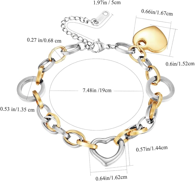 Emibele Heart Charm Bracelet for Women, Bible Verse Bracelet Stainless Steel 18K Gold Plated Bracelet Love Pendant Link Chain OT Clasp, Birthday Christmas Jewelry Gift for Mother Her