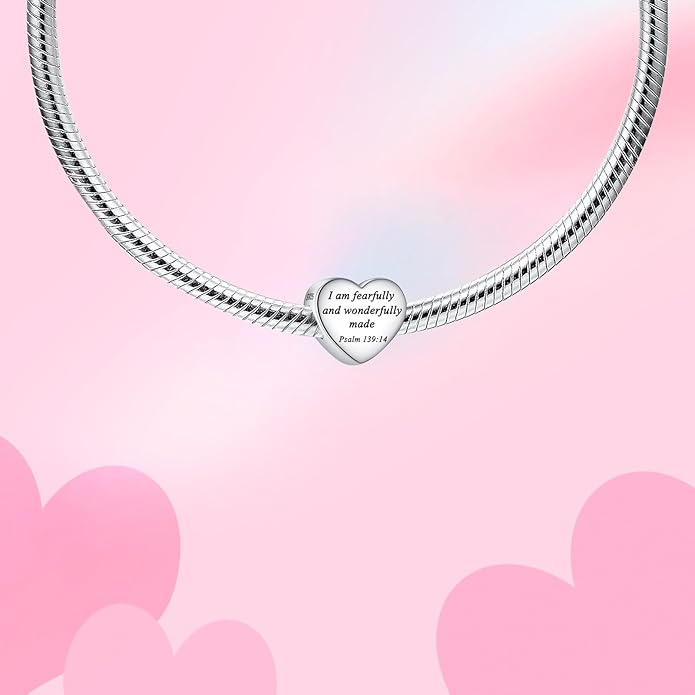 Bible Family Mom Wife Love Heart Dangle Charm 925 Sterling Silver Charms fits Bracelets and Necklace Pendant Bead Charms Jewelry Present for Women Family Friends