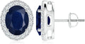 ANGARA Natural Blue Sapphire Earrings for Women | Prong-Set Oval Blue Sapphire Stud Earrings with Diamond Halo in 14K Solid Gold/Platinum | September Birthday, Anniversary, Gemstone Jewellery Gift