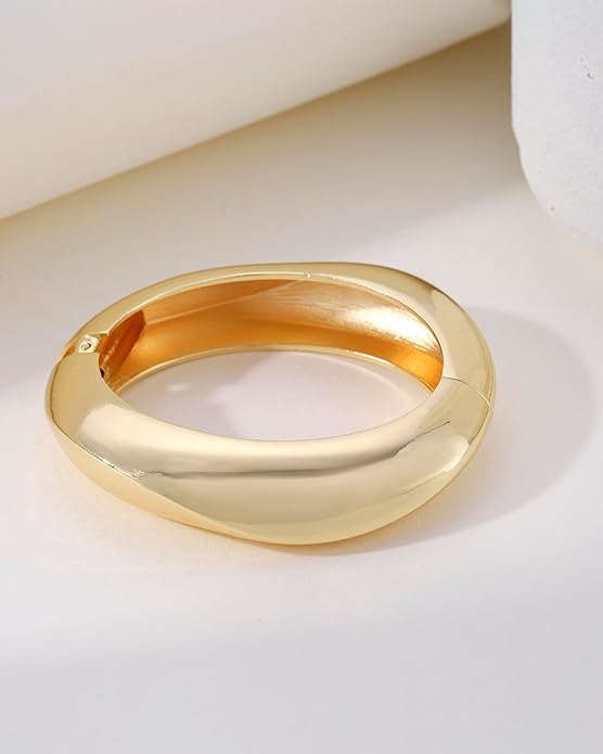 Bangle Bracelets for Women | 14K Gold Plated Trendy Wide Bracelets | Hinged Arm Cuff Bangles Chunky Bracelet for Women
