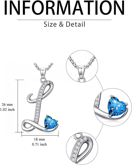 Valentines Day Gifts for Women Alphabet A to Z Initial Birthstone Pendant Necklaces for Women - 18k White Gold Plated Personalized Name Jewelry Valentine Mothers Day Birthday Gifts for Women Her Girlfriend