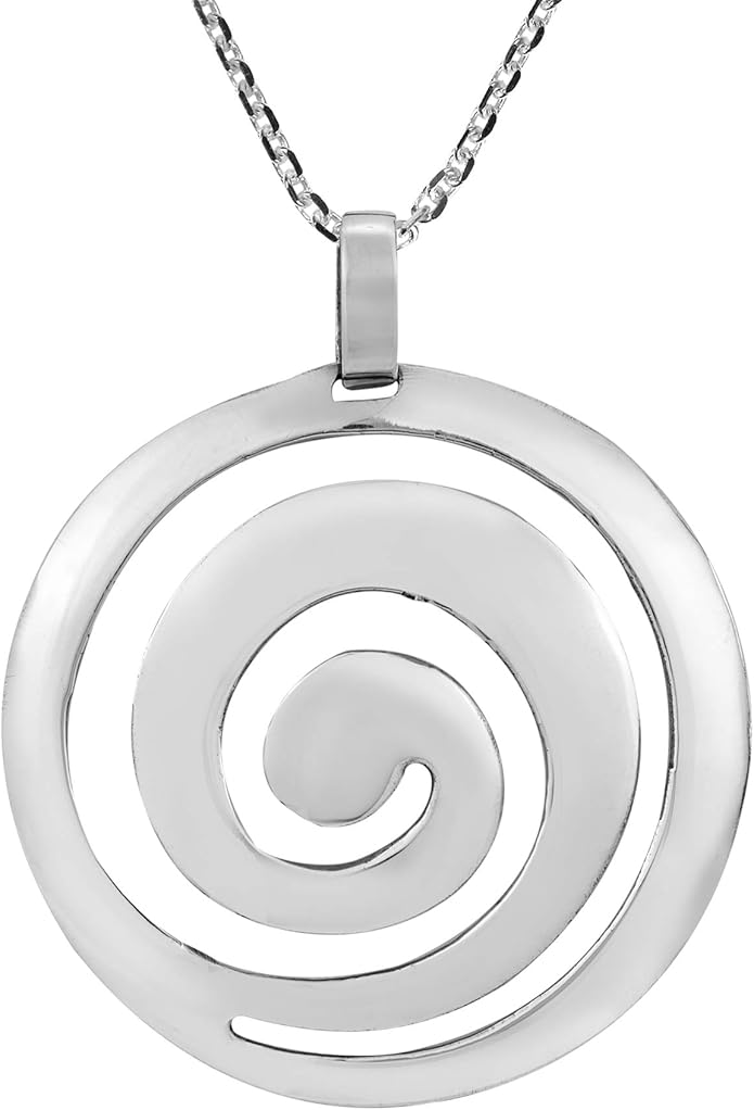 AeraVida Modern Geometric Round Swirl Maze Pendant Necklace – .925 Sterling Silver Abstract Cut-Out Design on 18-Inch Cable Chain with Round Spring Ring Clasp, Polished Finish