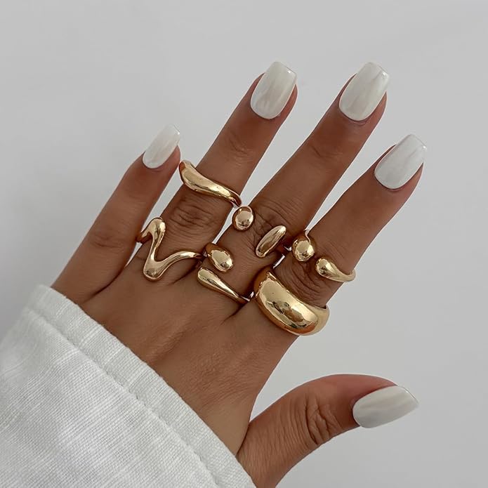 Chunky Gold Rings for Women Rhinestone Stackable Knuckle Ring Set Open Adjustable Statement Ring Set Dainty Crown Cross Midi Rings Fashion Jewelry Gift for Women
