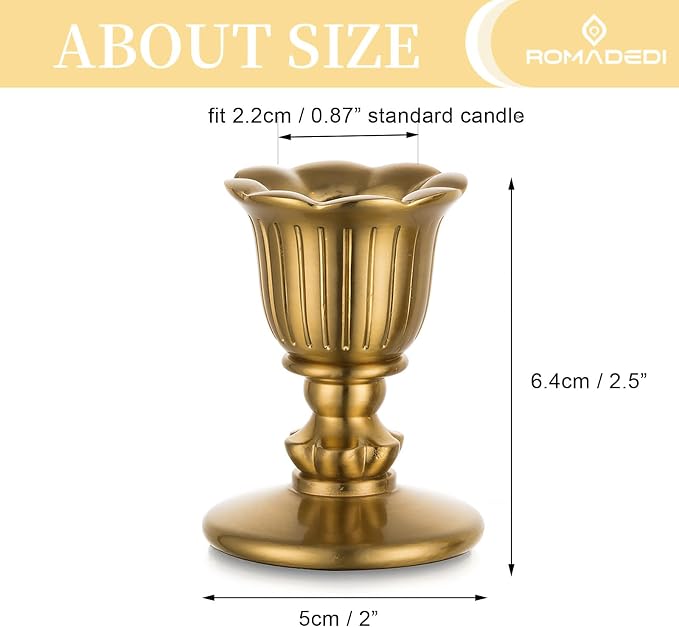 Romadedi Gold Candlestick Candle Holders, Brass Color, Victorian Style - Image 4