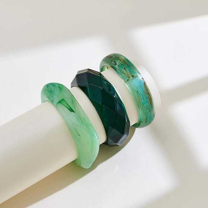 3PCS Colorful Acrylic Resin Bangle Bracelet for Women Boho Geometric Acetate Plate Bracelet Trendy Christmas Jewelry