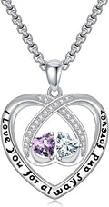 Birthstone Necklaces for Women I Love You for Always and Forever Heart Pendant Necklace Anniversary Jewelry Christmas Valentine Mothers Day Birthday Gifts for Her Wife Girlfriend