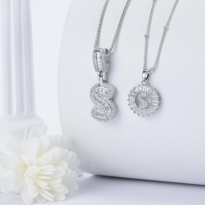 14K Gold Plated Alphabet Necklace Cubic Zirconia Letter Pendant, Personalized Name Jewelry Gift for Women, Customizable A-Z, Birthday/Mothers Day Gifts for Womens