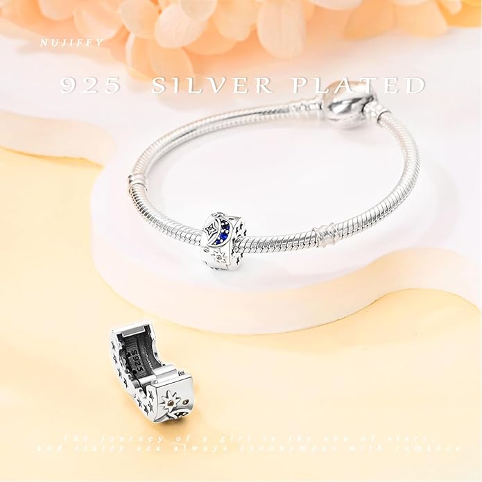 925 Sterling Silver Charms Bead for Bracelets Necklaces, Star Moon Crescent Sun Solar Pendent, Blue Ocean Starfish Shells Turtle Crab Starry Sea Cute Jewelry Birthday Gifts for Women Men