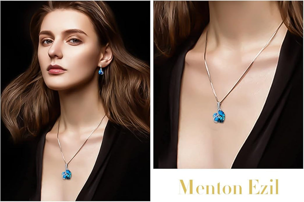 Charming Crystal Jewelry Sets For Women 18K White Gold Plating Bracelet Necklace And Earrings Sets For Wife Girlfriend Or Mothers Idea Gift For Mother's day
