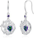 FANCIME Tree of Life Dangle Drop Earrings 925 Sterling Silver Dainty Round Gemstone Birthstone Earring Fine Jewelry Birthday Christmas Gifts for Her Women